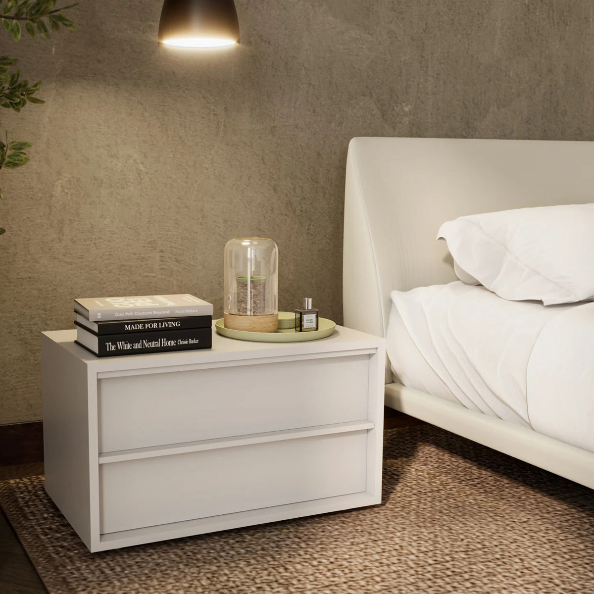 Sorell Nightstand by Viesso, showing sorell nightstand in ilve shot.