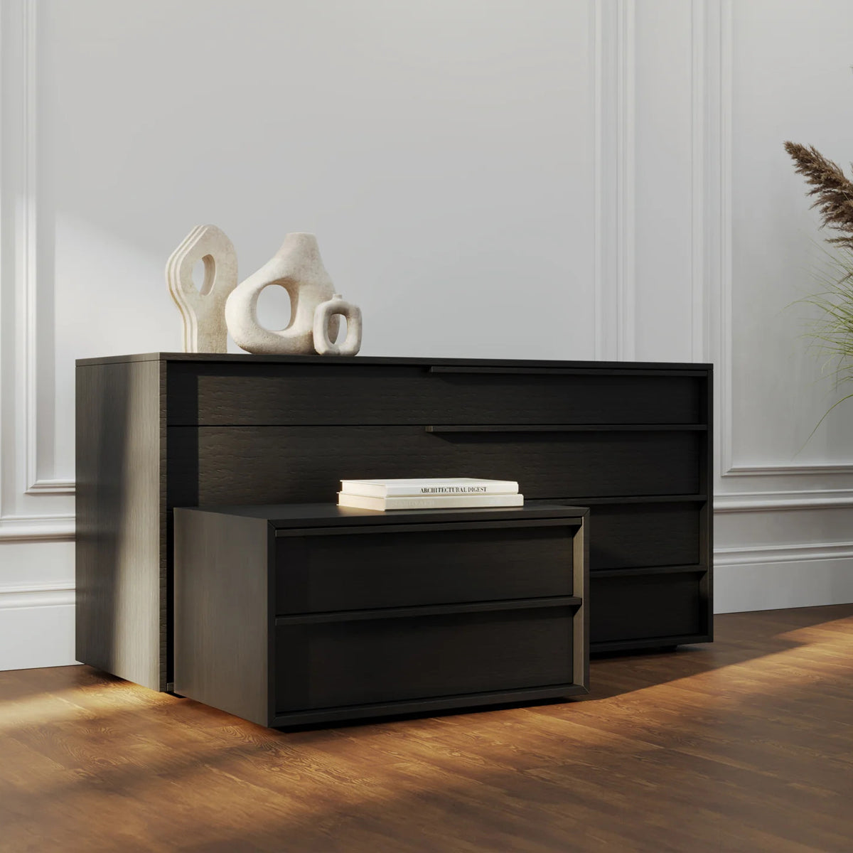 Sorell Nightstand by Viesso, showing sorell nightstand in ilve shot.