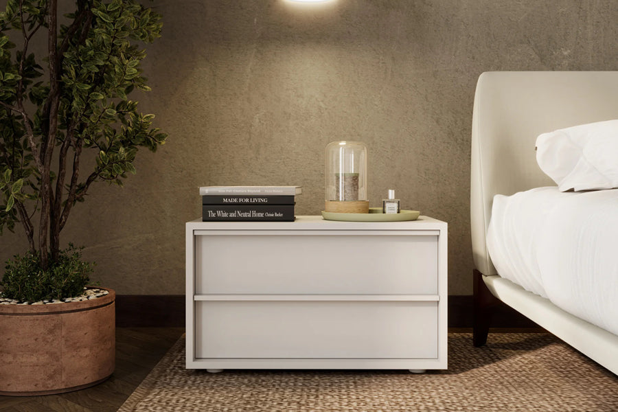 Sorell Nightstand by Viesso, showing sorell nightstand in ilve shot.