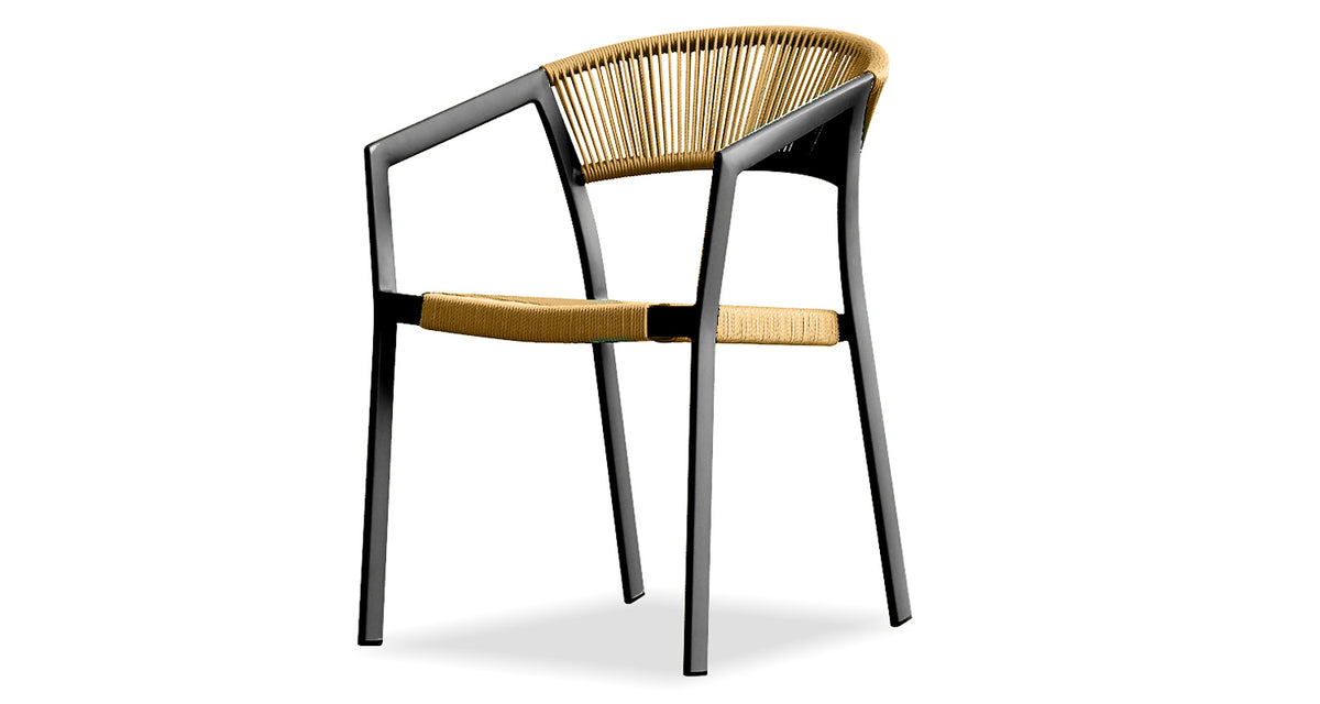 Soria Dining Armchair by Mobital, showing angle view of soria dining armchair