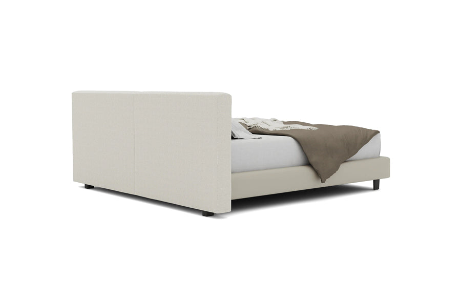Sorren Bed by Viesso, showing back view of sorren bed in alabaster weave fabric.