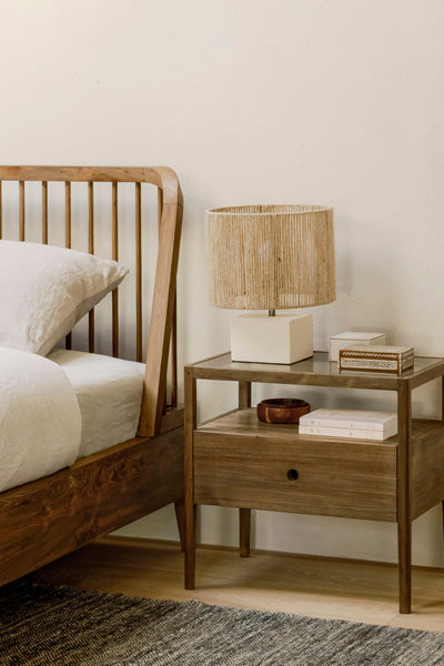 Spindle Bed with Slats by Ethnicraft, showing closeup view of bed with slats.