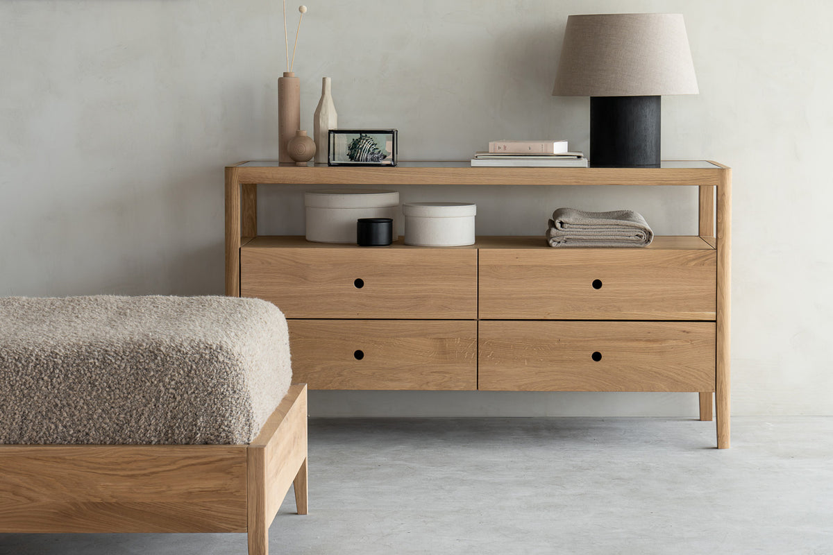 Spindle Dresser by Ethnicraft, showing spindle dresser in live shot.