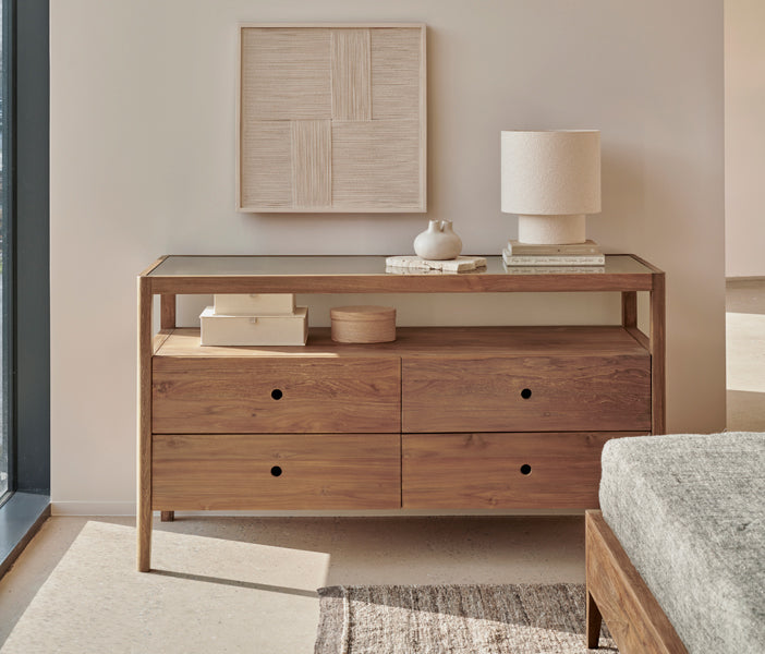Spindle Dresser by Ethnicraft, showing spindle dresser in live shot.