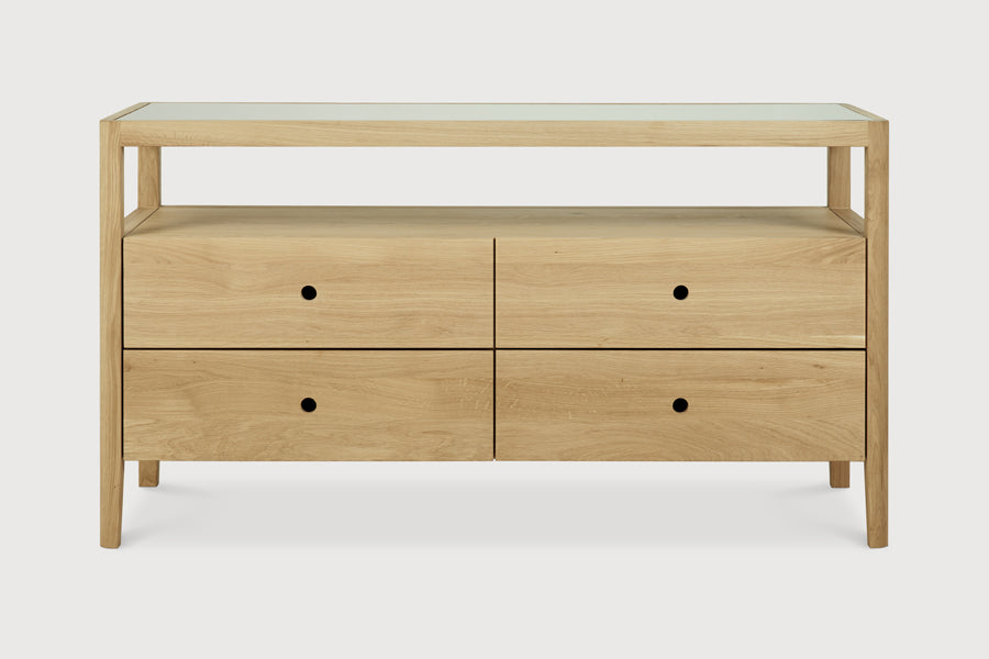 Spindle Dresser by Ethnicraft, showing front view of spindle dresser in studio shot.