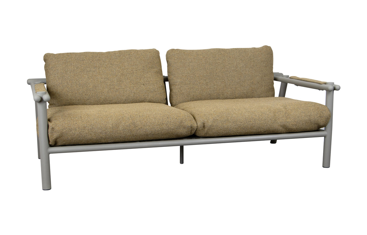 Sticks 2-Seater Sofa by Cane-Line - Taupe Aluminum *, Turmeric Yellow Rise Set.