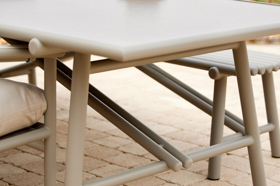 Sticks Bench by Cane-Line, showing closeup view of sticks bench in live shot.