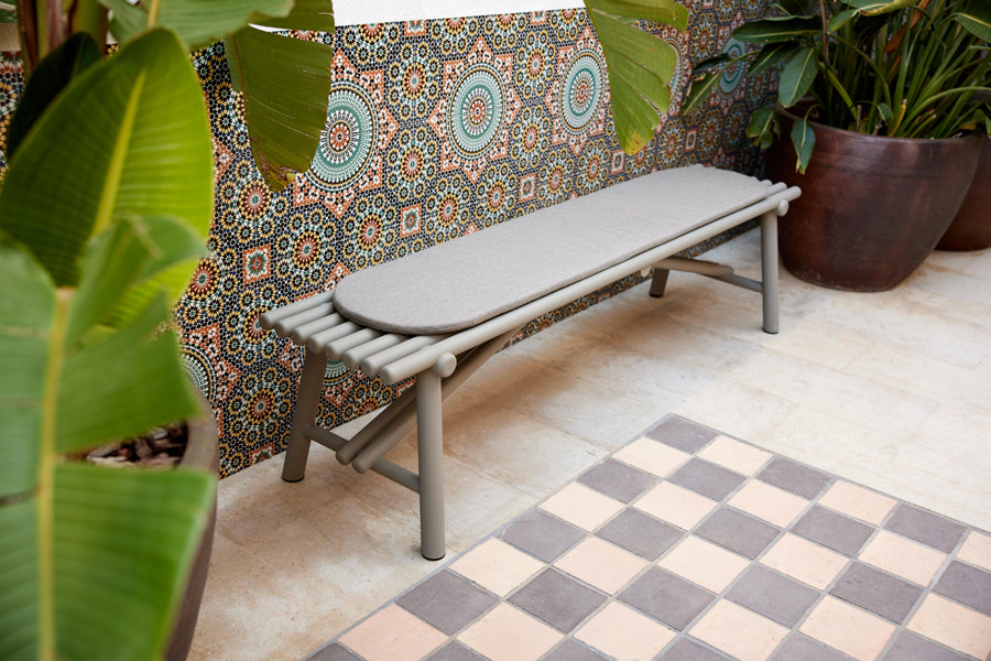 Sticks Bench by Cane-Line, showing sticks bench in live shot.