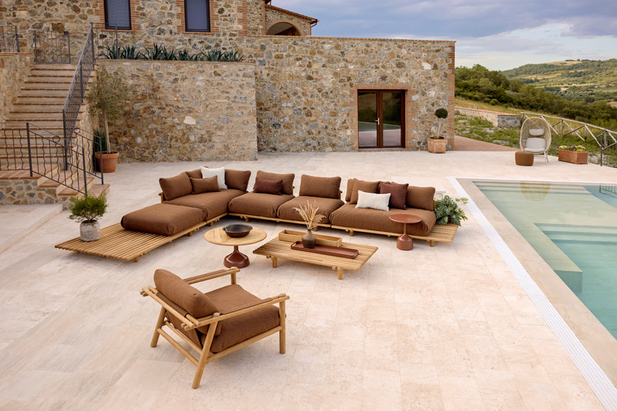 Sticks Platform Coffee Table by Cane-Line, showing sticks platform coffee table in live shot.