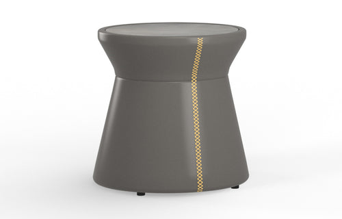 Stizzy HPL Side Table by Mamagreen - Grey Taupe Stamskin Faux Leather, Scratched Grey HPL.