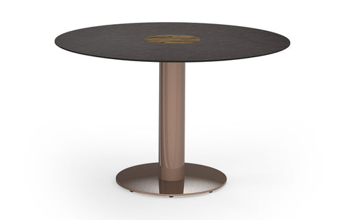 Stizzy Large Pedestal Dining Table by Mamagreen - Copper Neo Vintage Galvanized Steel, Slate HPL.