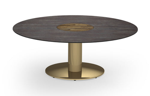 Stizzy Large Pedestal Low Table by Mamagreen - Brass Neo Vintage Galvanized Steel, Laterite HPL.