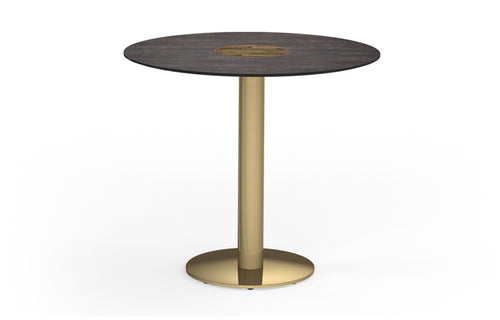 Stizzy Medium Pedestal Dining Table by Mamagreen - Brass Neo Vintage Galvanized Steel, Laterite HPL.