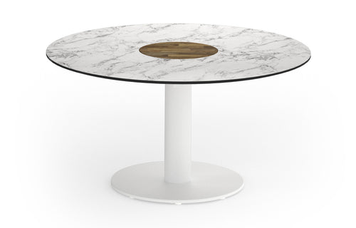 Stizzy Medium Pedestal Low Table by Mamagreen - Urban White Gloss Galvanized Steel, Carrara White HPL.