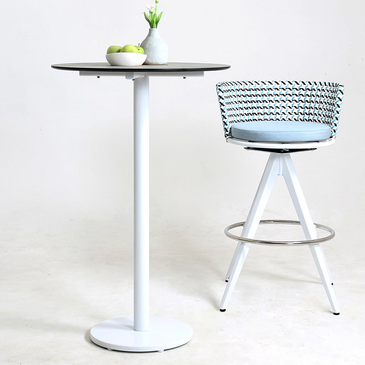 Stizzy Pedestal Bar Table by Mamagreen, showing stizzy pedestal bar table in live shot.