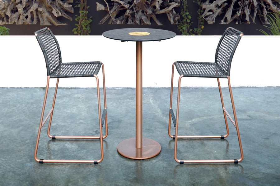Stizzy Pedestal Bar Table by Mamagreen, showing stizzy pedestal bar table in live shot.