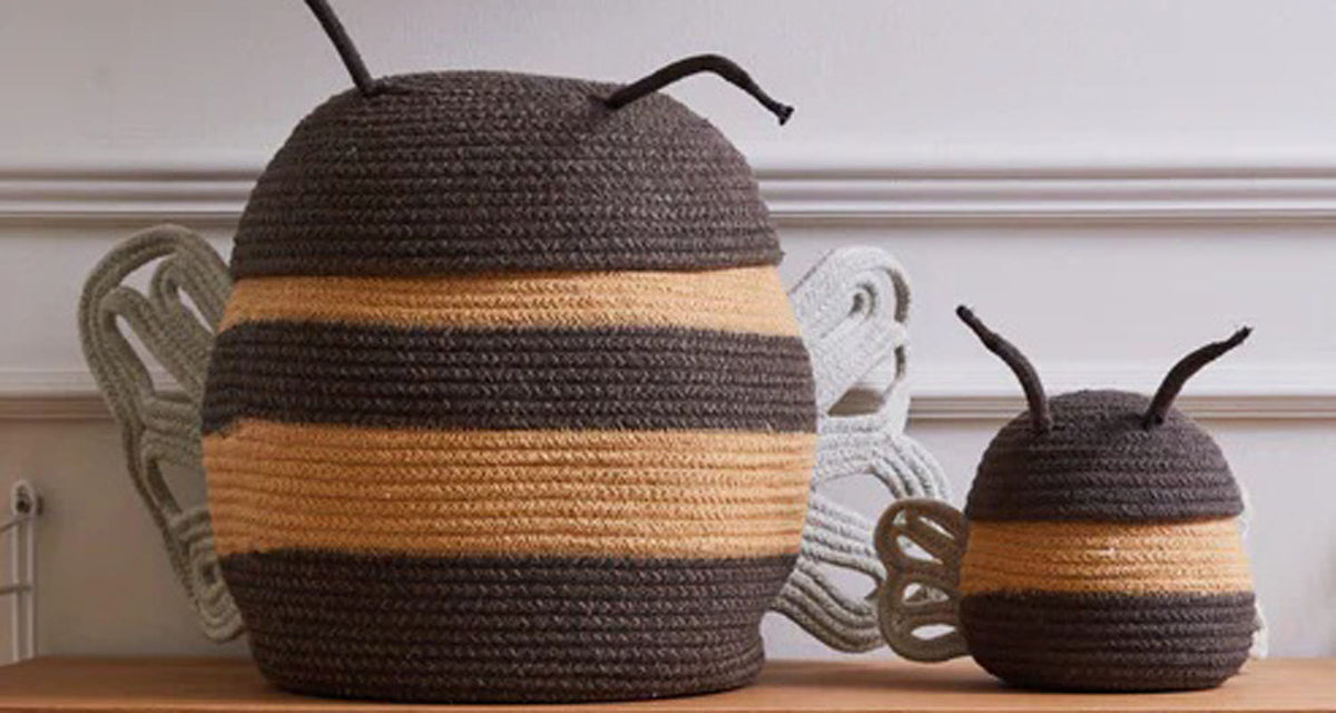 Bee Storage Basket by Lorena Canals, showing bee storage basket in live shot.
