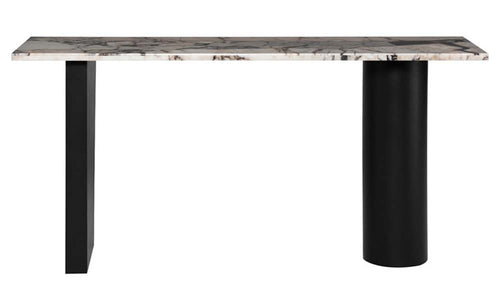 Stories Console Table by Nuevo, showing front view of stories console table.