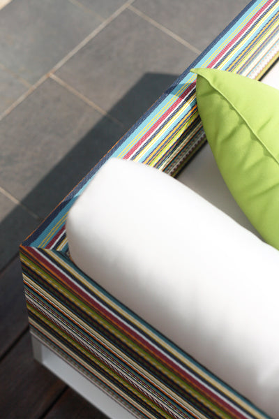 Stripe 1-Seater Sofa by Mamagreen, showing closeup view of stripe 1-seater sofa in live shot.