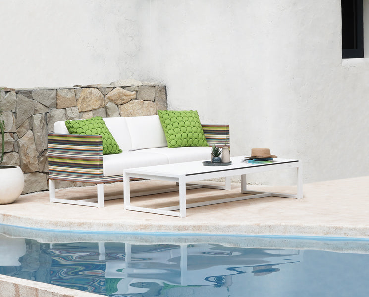 Stripe 2-Seater Sofa by Mamagreen, showing stripe 2-seater sofa in live shot.