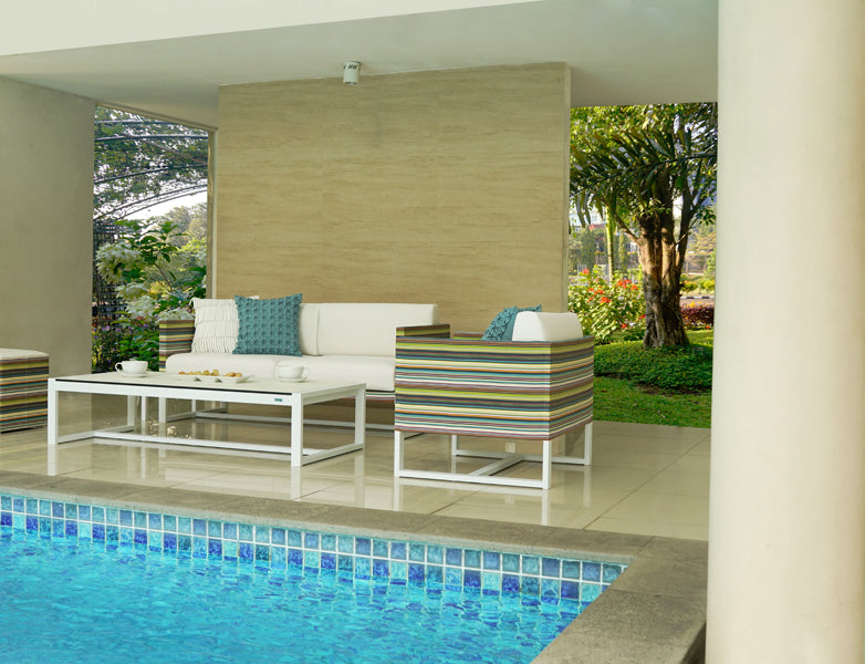 Stripe 2-Seater Sofa by Mamagreen, showing stripe 2-seater sofa in live shot.