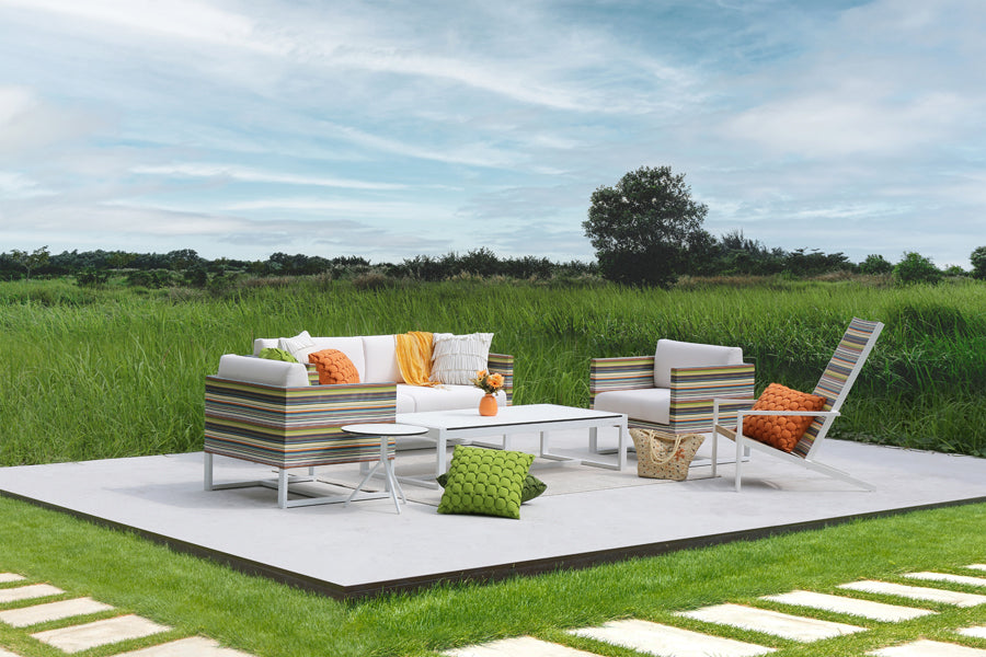 Stripe 2-Seater Sofa by Mamagreen, showing stripe 2-seater sofa in live shot.