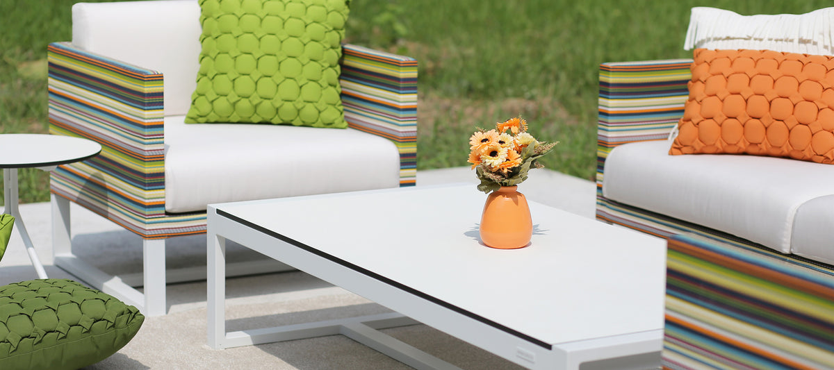 Stripe 3-Seater Sofa by Mamagreen, showing closeup view of stripe 3-seater sofa in live shot.