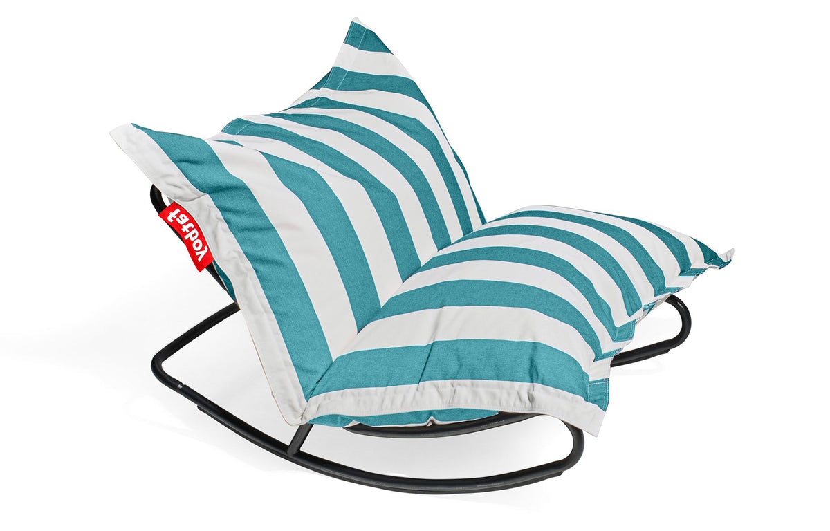 Original Slim Outdoor Bean Bag by Fatboy - Stripe Azur Sunbrella Fabric + Rocker.