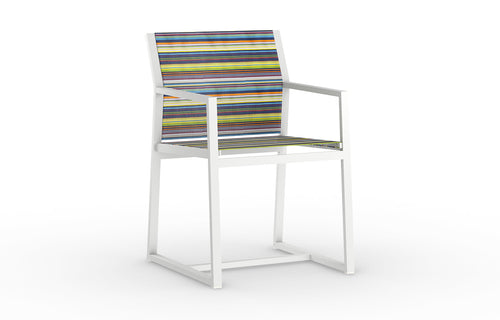 Stripe Carver Armchair by Mamagreen - White Sand Aluminum, Green Barcode Textilene Stripe.