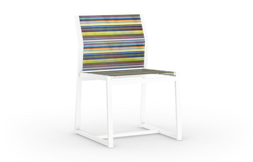 Stripe Carver Side Chair by Mamagreen - White Sand Aluminum, Green Barcode Textilene Stripe.