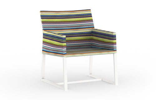 Stripe Casual Chair by Mamagreen - White Sand Aluminum, Green Barcode Textilene Stripe.