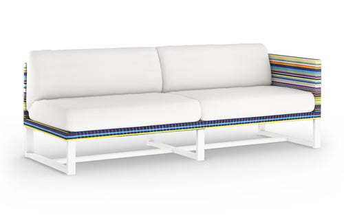 Stripe Left Hand Sectional by Mamagreen - Sand Category A, Green Barcode Textilene Stripe, White Sunbrella Cushion.