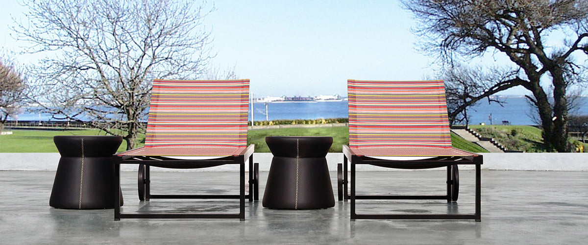 Stripe Lounger by Mamagreen, showing stripe loungers in live shot.