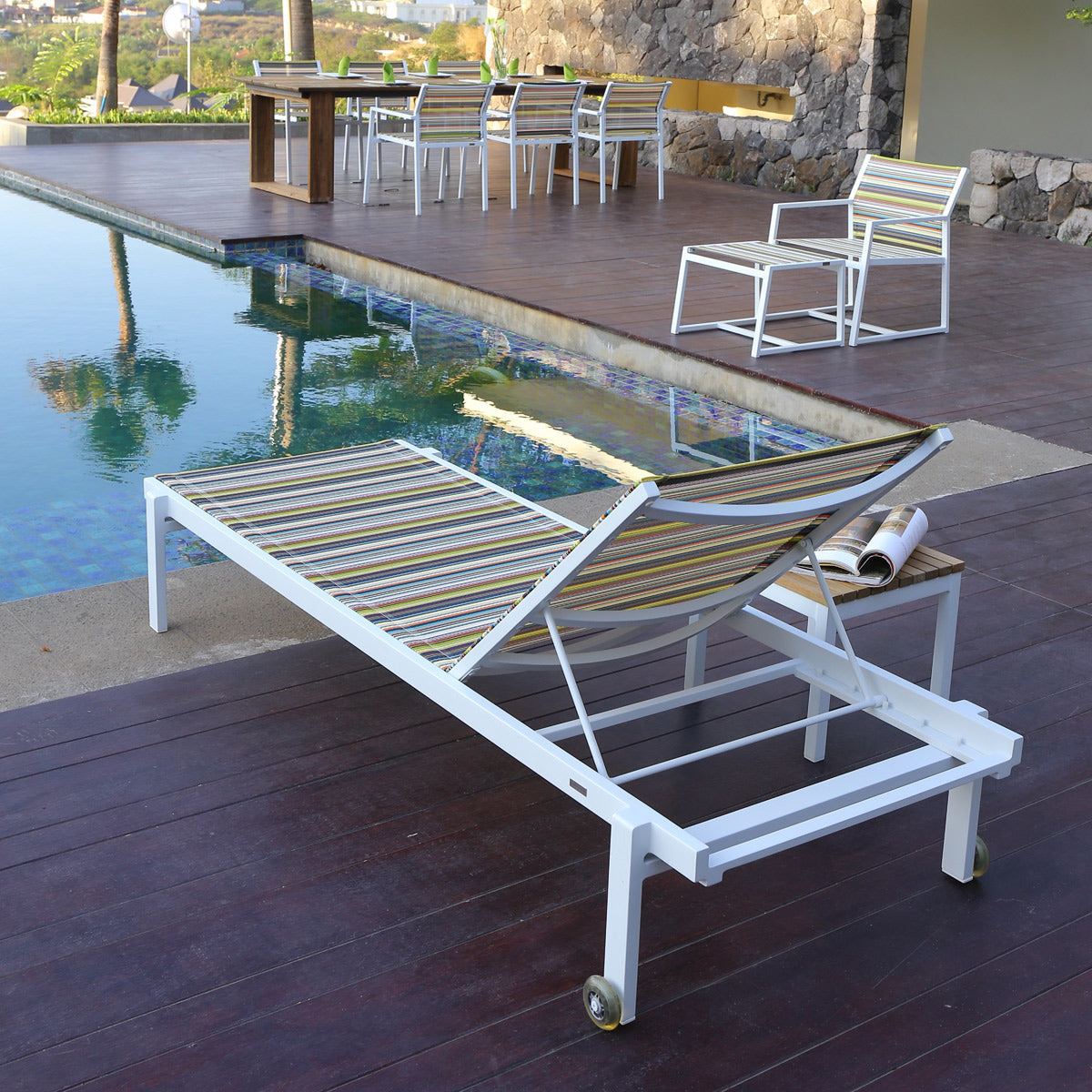Stripe Lounger by Mamagreen, showing stripe lounger in live shot.