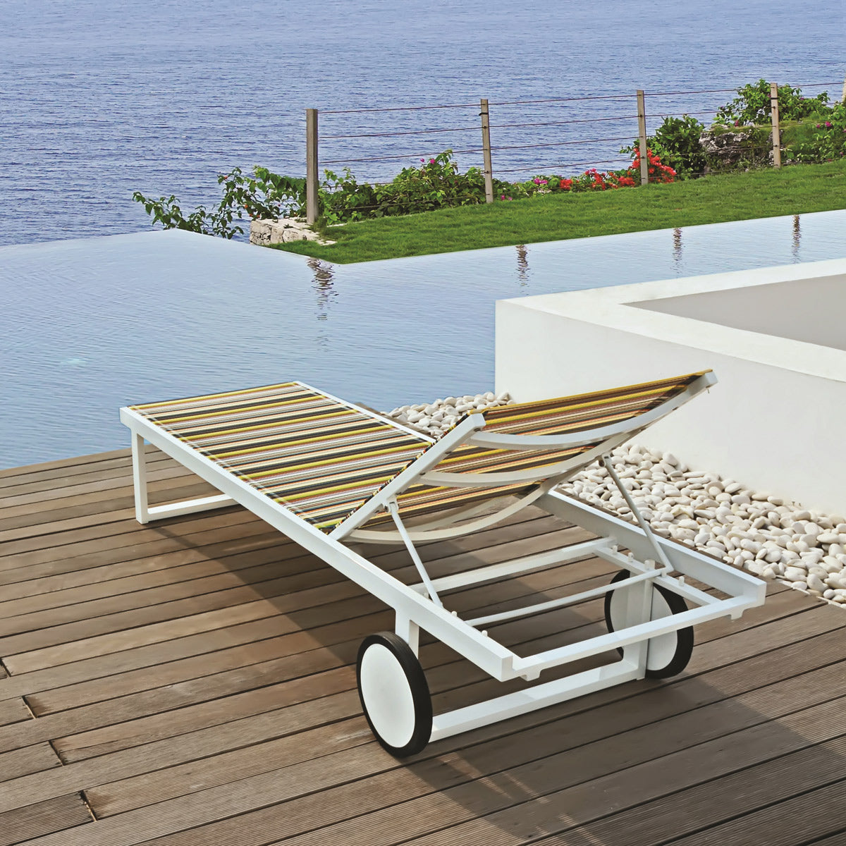Stripe Lounger by Mamagreen, showing stripe lounger in live shot.