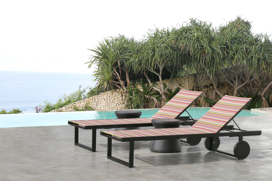 Stripe Lounger by Mamagreen, showing stripe loungers in live shot.