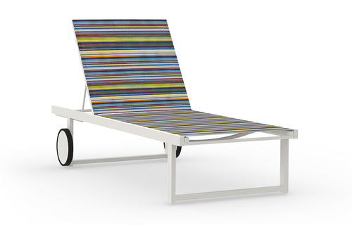 Stripe Lounger by Mamagreen - White Sand Aluminum, Green Barcode Textilene Stripe.