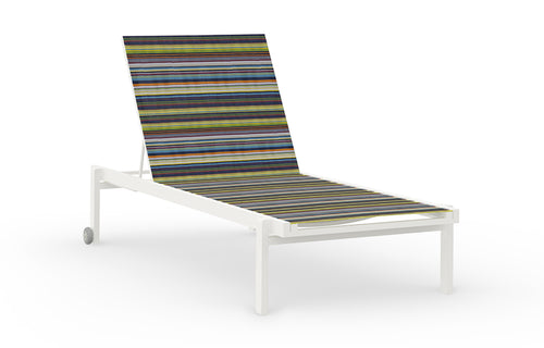Stripe Stackable Lounger by Mamagreen - White Sand Aluminum, Green Barcode Textilene Stripe.