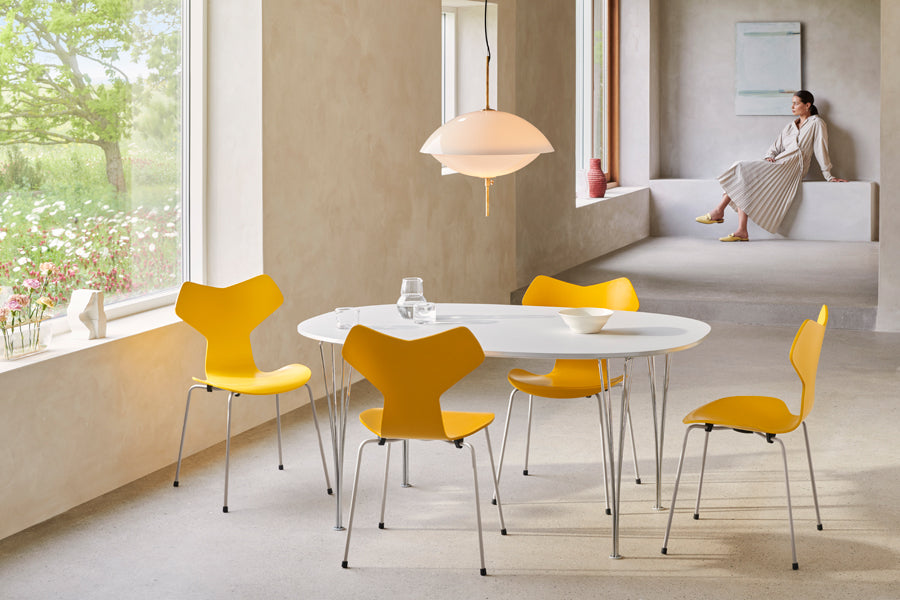 Superellipse Table by Fritz Hansen, showing superellipse table in live shot.