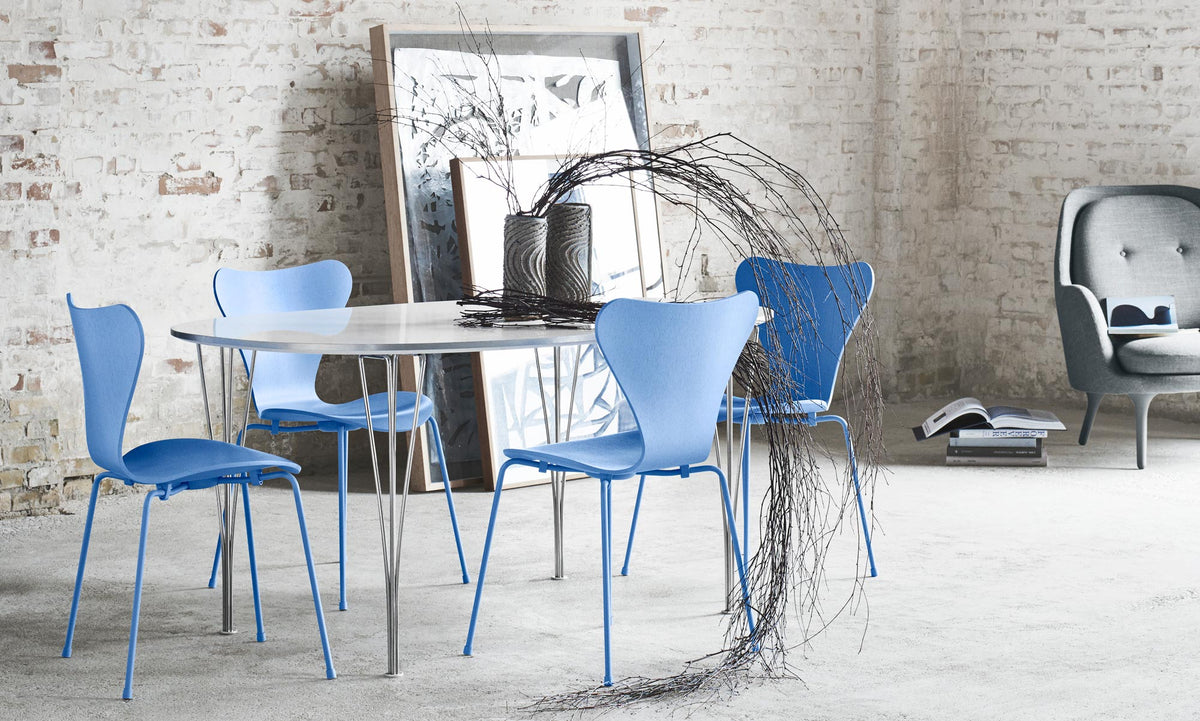 Superellipse Table by Fritz Hansen, showing superellipse table in live shot.