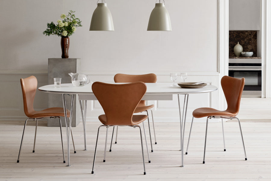 Superellipse Table by Fritz Hansen, showing superellipse table in live shot.