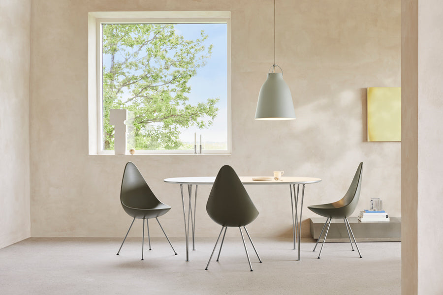 Superellipse Table by Fritz Hansen, showing superellipse table in live shot.