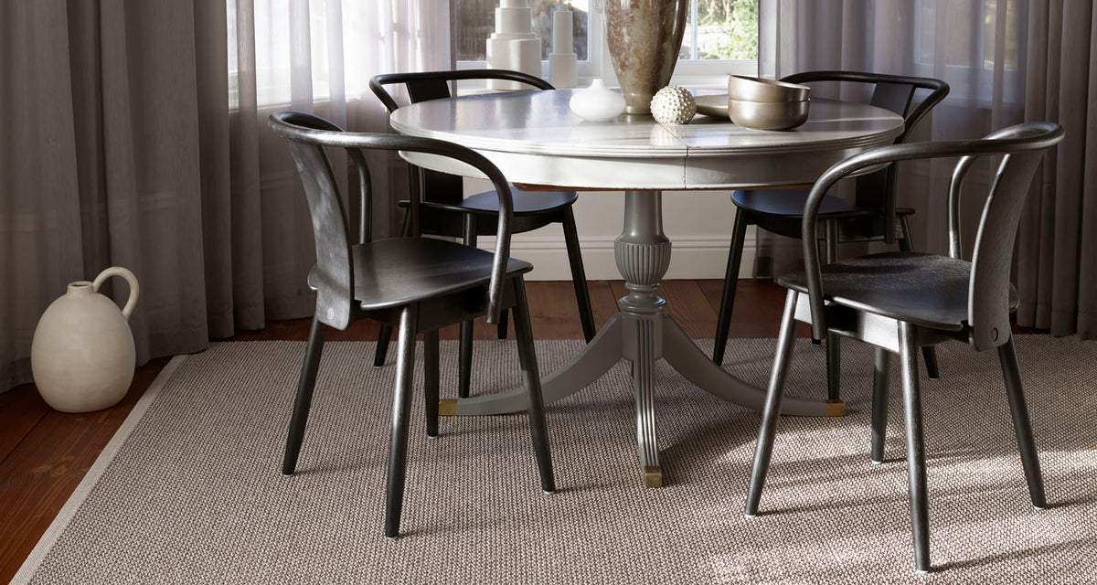Svea Grey Runner Rug by Pappelina, showing svea grey runner rug in live shot.