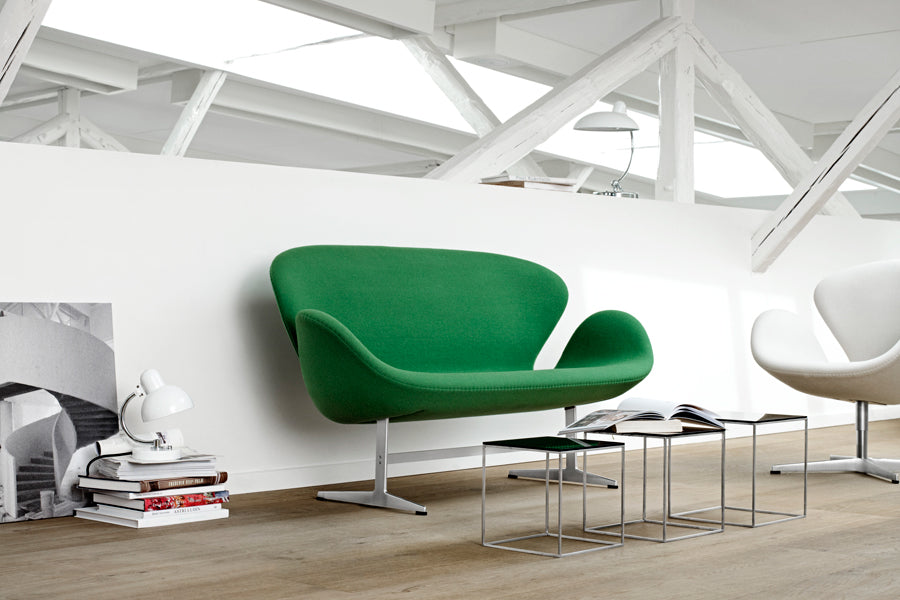 Swan Sofa by Fritz Hansen, showing swan sofa in live shot.