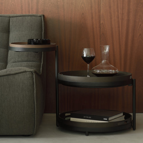 Swivel Tray Side Table by Ethnicraft, showing swivel tray side table in live shot.