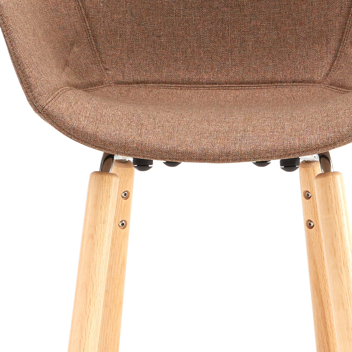 TA Upholstered Armchair by Toou, showing closeup view of ta upholstered armchair yi in chrome/natural oak base/brown shell seat