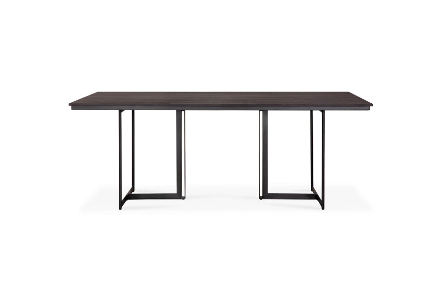 Tacet Dining Table by Ethnicraft, showing front view of tacet dining table in 78.5" x 39.5"/dark brown varnished teak.