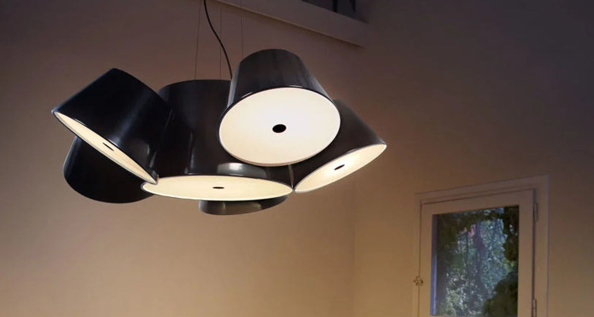 Tam Tam 5 Pendant Lamp by Marset, showing tam tam 5 pendant lamp in live shot.