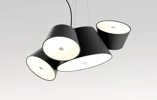 Tam Tam Mini Pendant Lamp by Marset - Black Central Shade Lamp, 3 Black Satellite Shade Lamps.