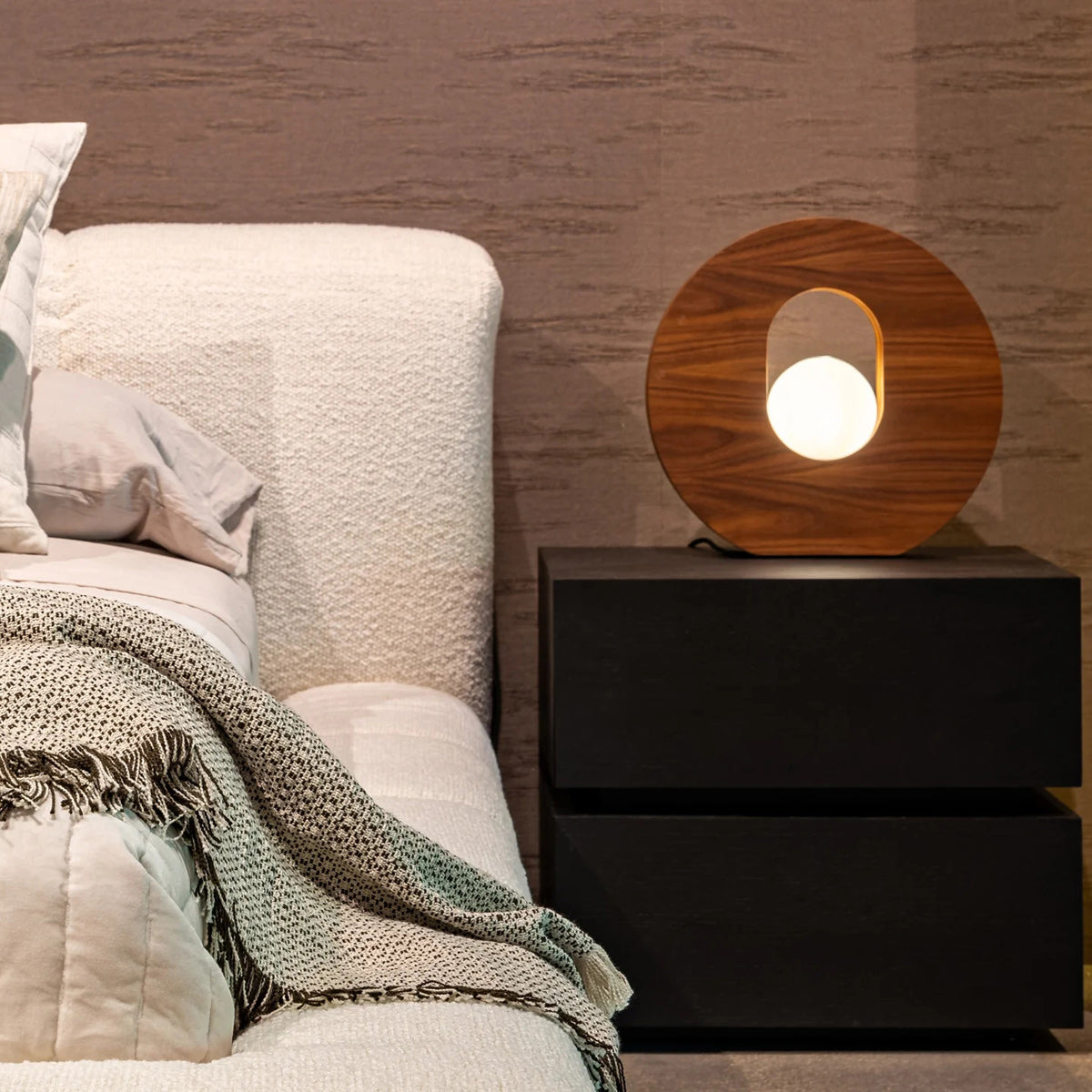 Tarian Nightstand by Viesso, showing tarian nightstand in live shot.